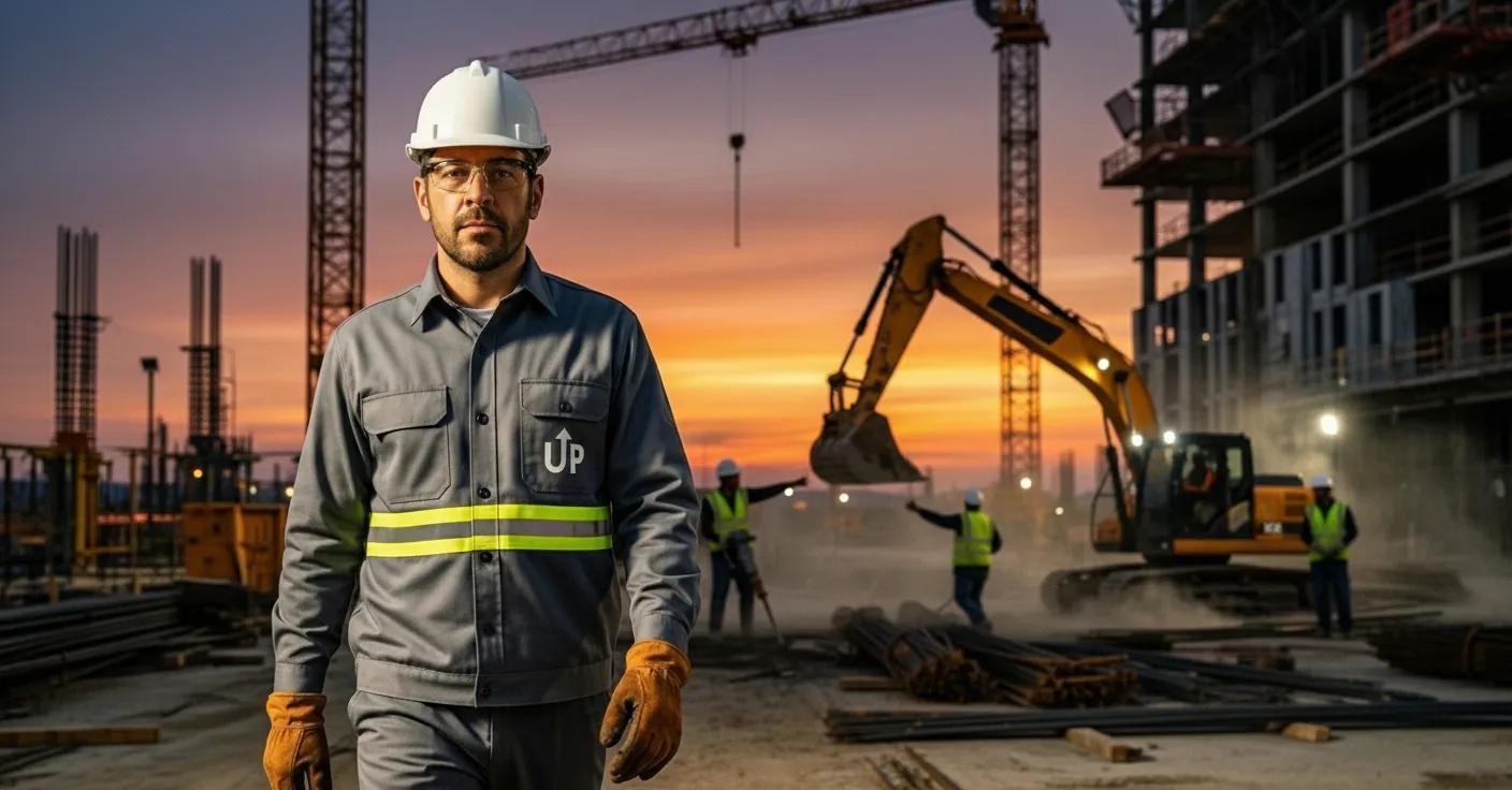 Trabalhador usando uniforme profissional Brasil UP em canteiro de obras
